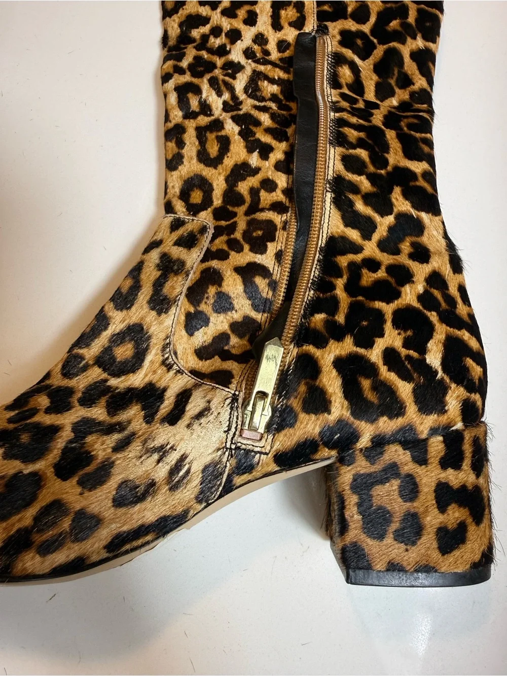 Sam Edelman Elina Leopard Calf Hair Over The Knee Boots Women’s 8.5 Block Heel